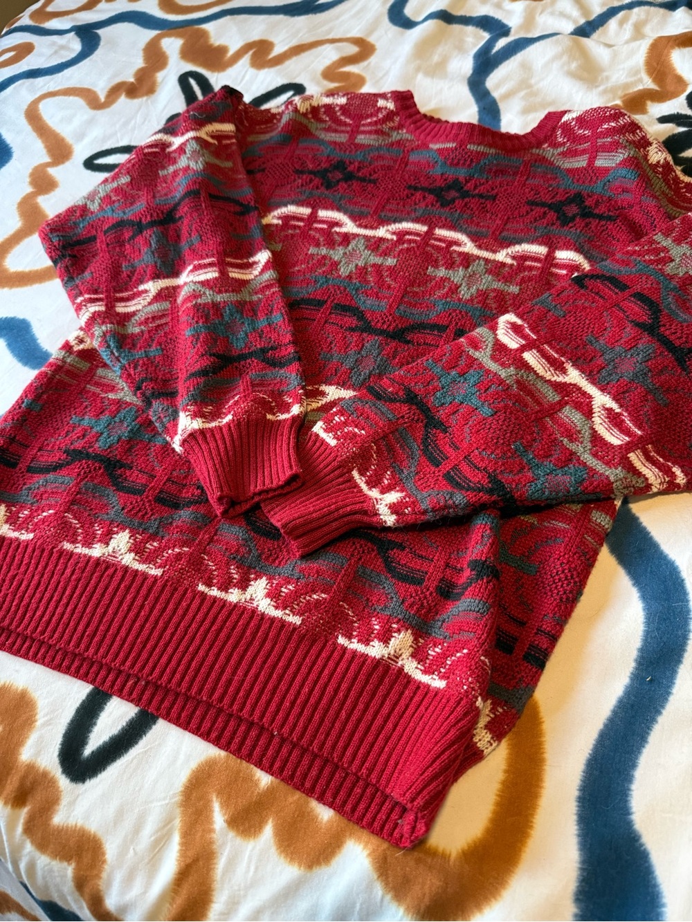 Men’s Red and White Obermeyer Sweater size S Fun Design